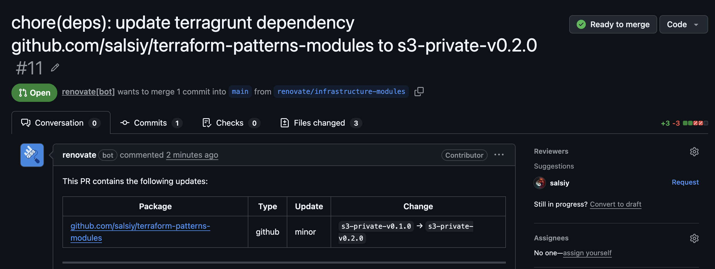 Renovate PR proposing a module version bump